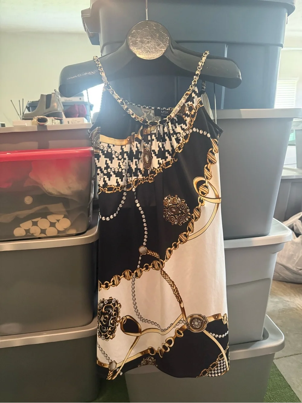 Black and White Chain-Print Slip Dress p74 - Picture 3 of 4